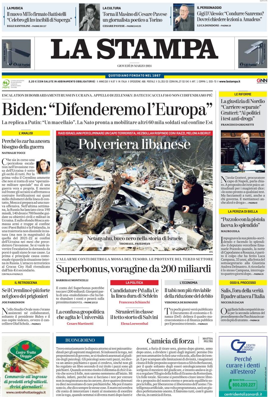 La Stampa - Front Page - 03/28/2024