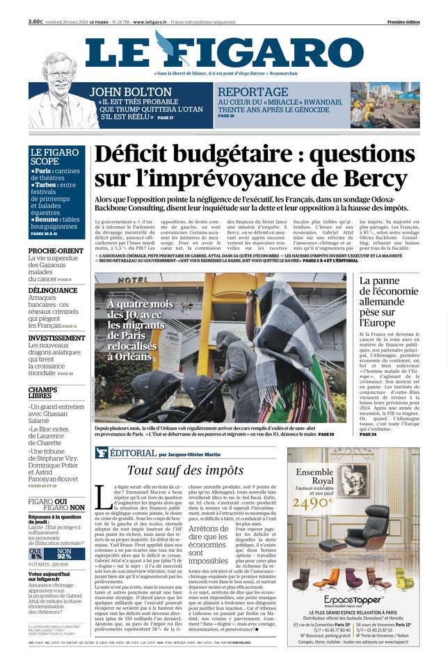 Le Figaro - Front Page - 03/29/2024