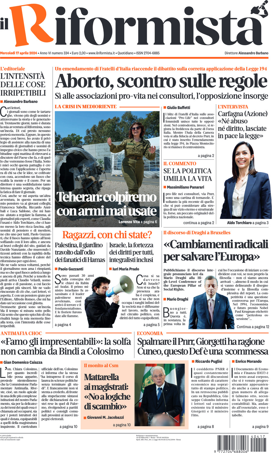 Il Riformista - Front Page - 04/17/2024