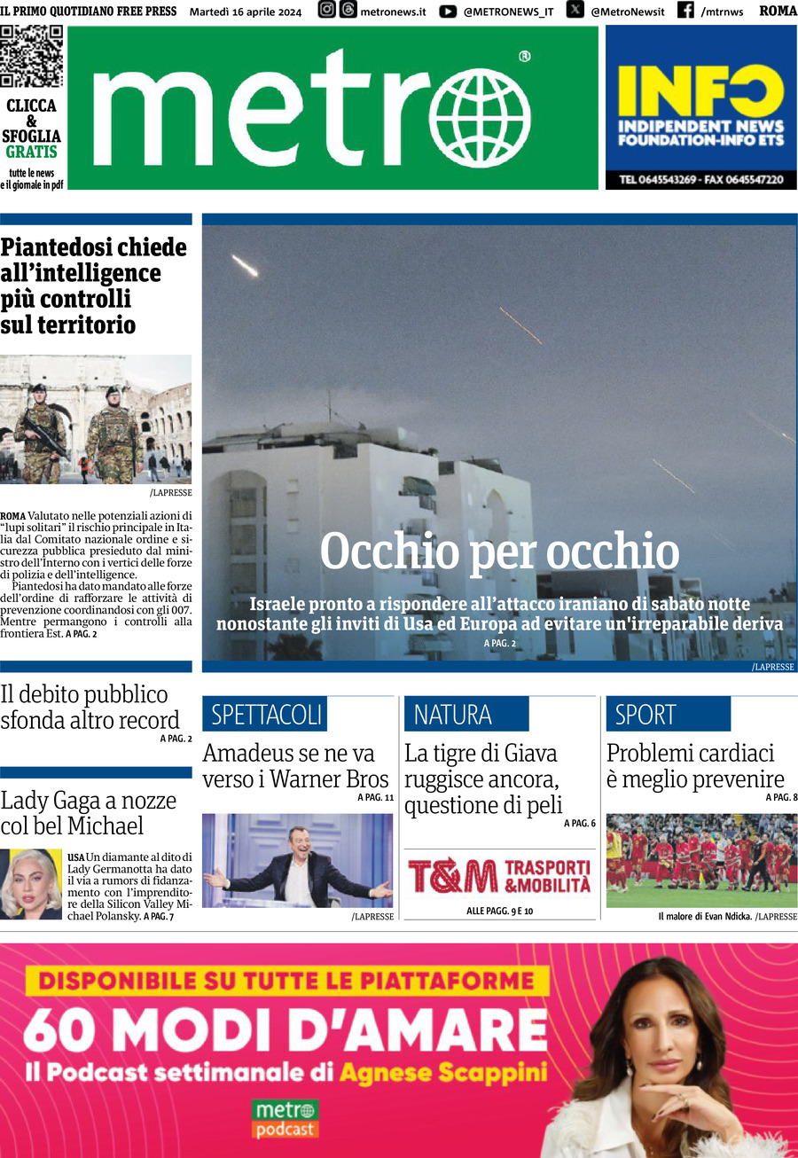 Metro (Roma) - Front Page - 04/16/2024