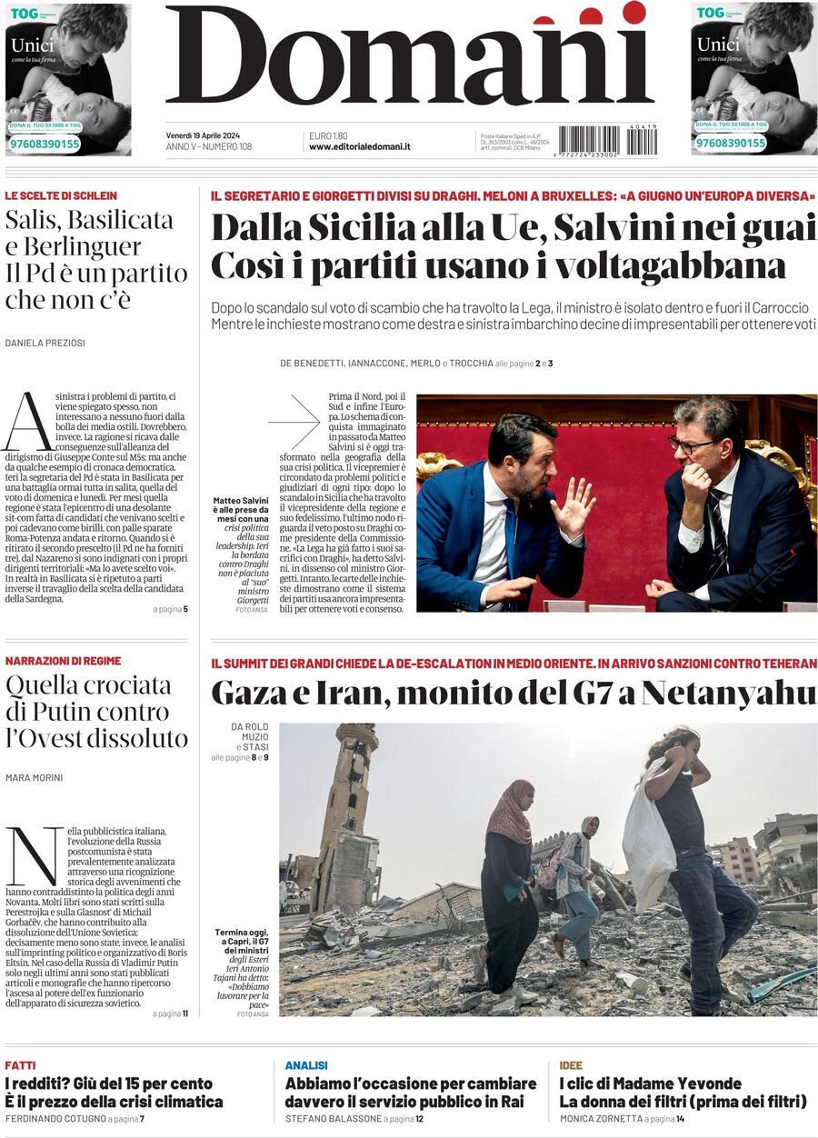 Domani - Front Page - 04/19/2024
