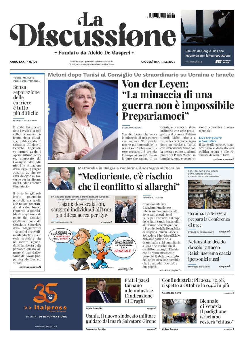 La Discussione - Front Page - 04/18/2024