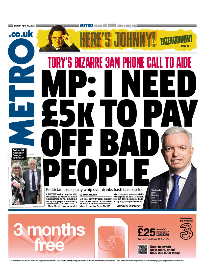Metro UK - Front Page - 04/19/2024