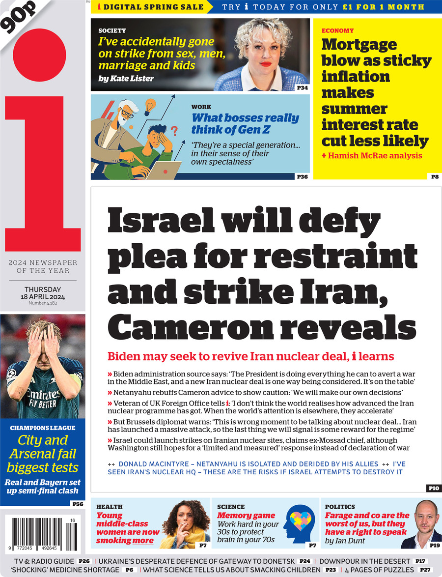The i Newspaper - Front Page - 04/18/2024