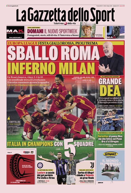La Gazzetta dello Sport - Front Page - 04/19/2024