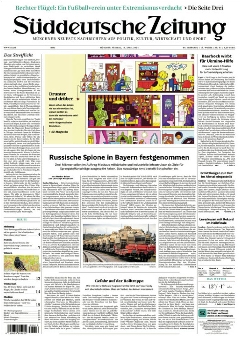 Süddeutsche Zeitung - Front Page - 04/19/2024
