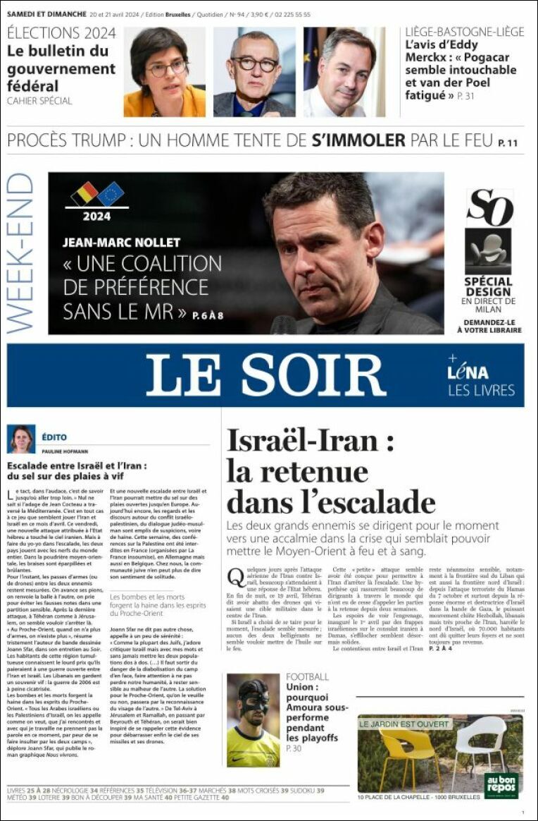 Le Soir - Front Page - 04/20/2024