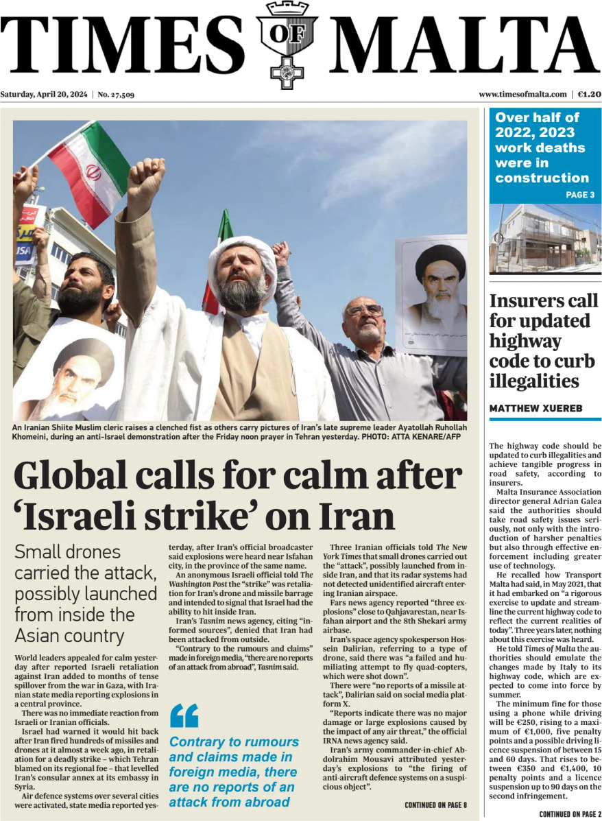 Times of Malta - Front Page - 04/20/2024