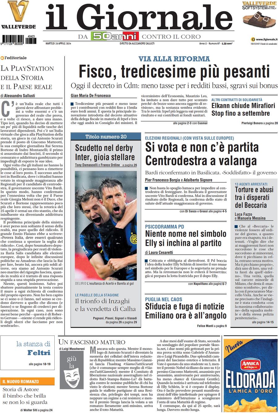 Il Giornale - Front Page - 04/23/2024