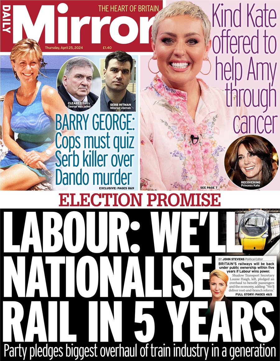 Daily Mirror - Front Page - 04/25/2024
