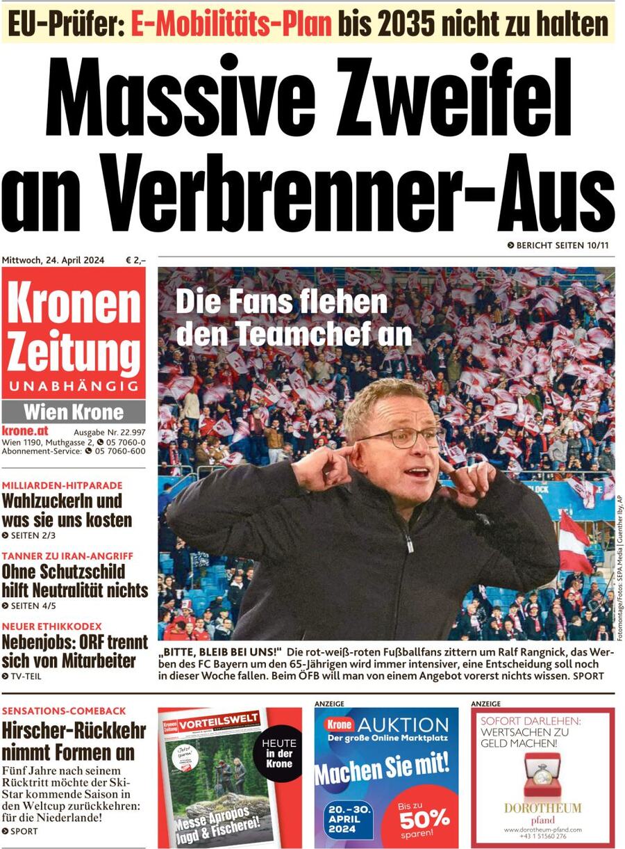 Kronen Zeitung - Front Page - 04/24/2024