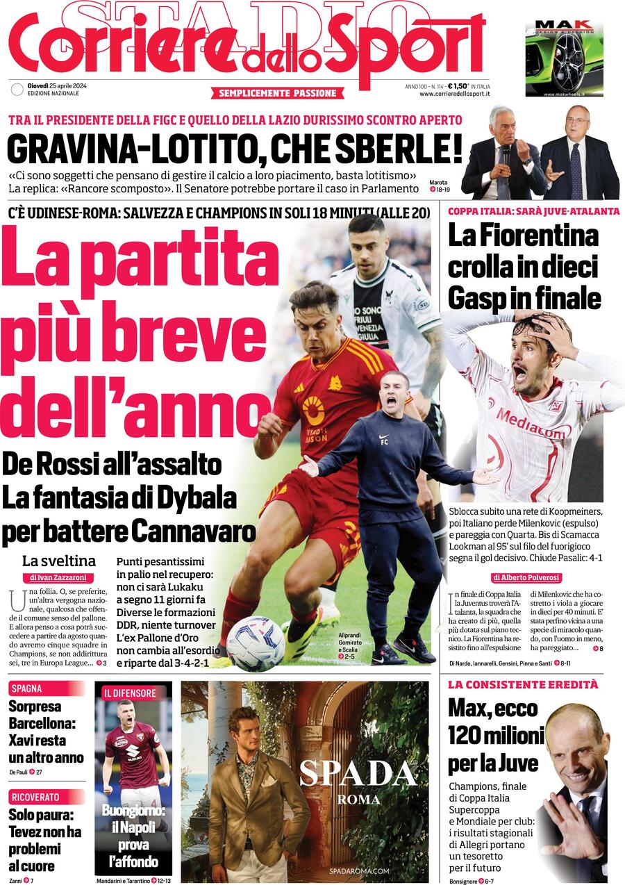 Corriere dello Sport - Front Page - 04/25/2024