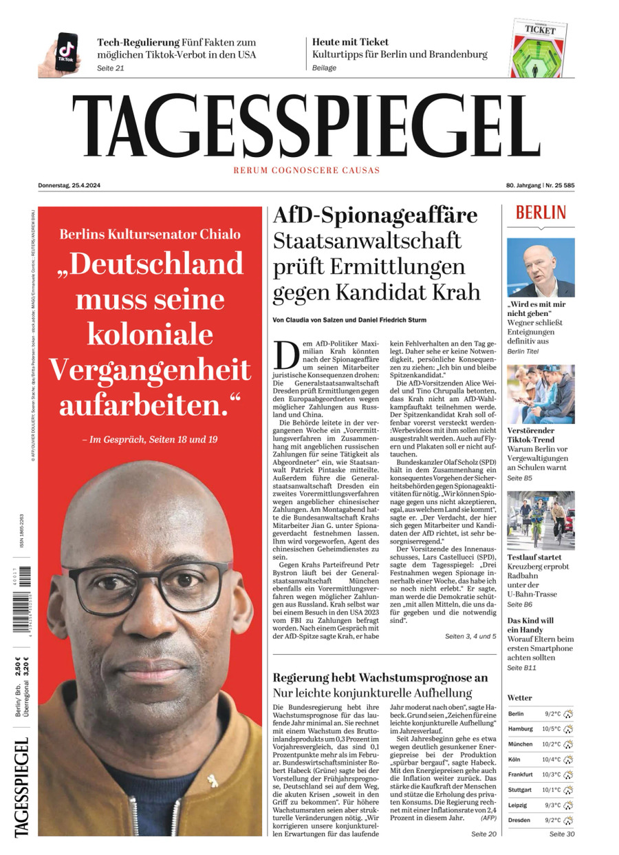 Der Tagesspiegel - Front Page - 04/25/2024