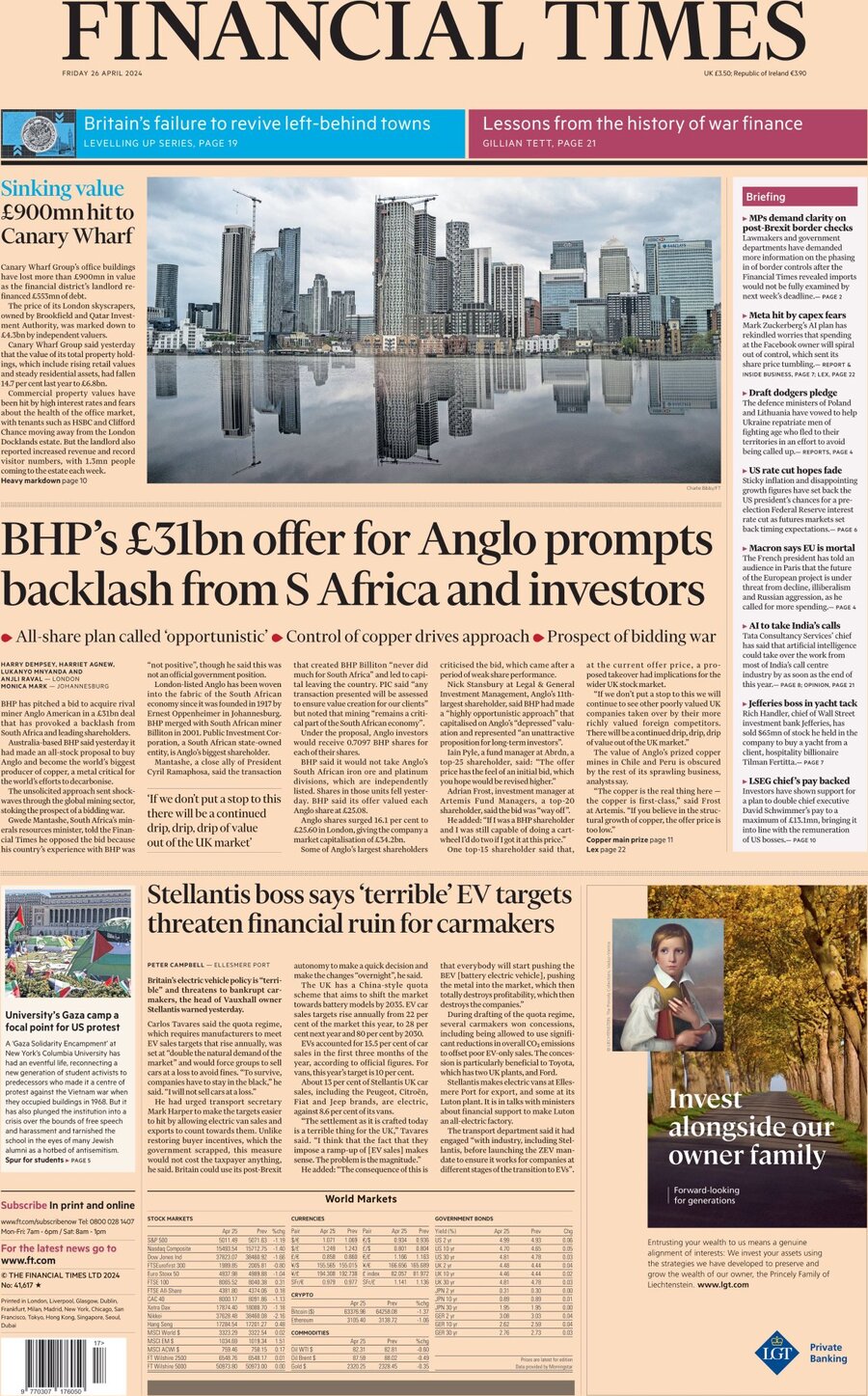 Financial Times - Front Page - 04/26/2024
