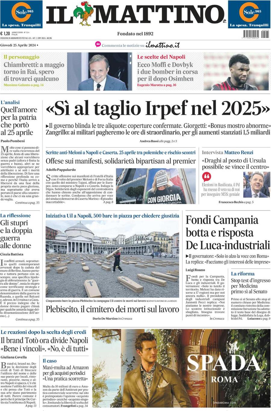 Il Mattino - Front Page - 04/25/2024