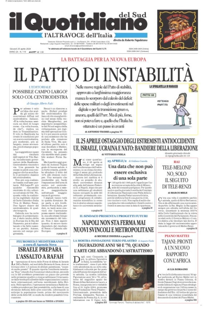 Il Quotidiano del Sud L'Altravoce - Front Page - 04/25/2024