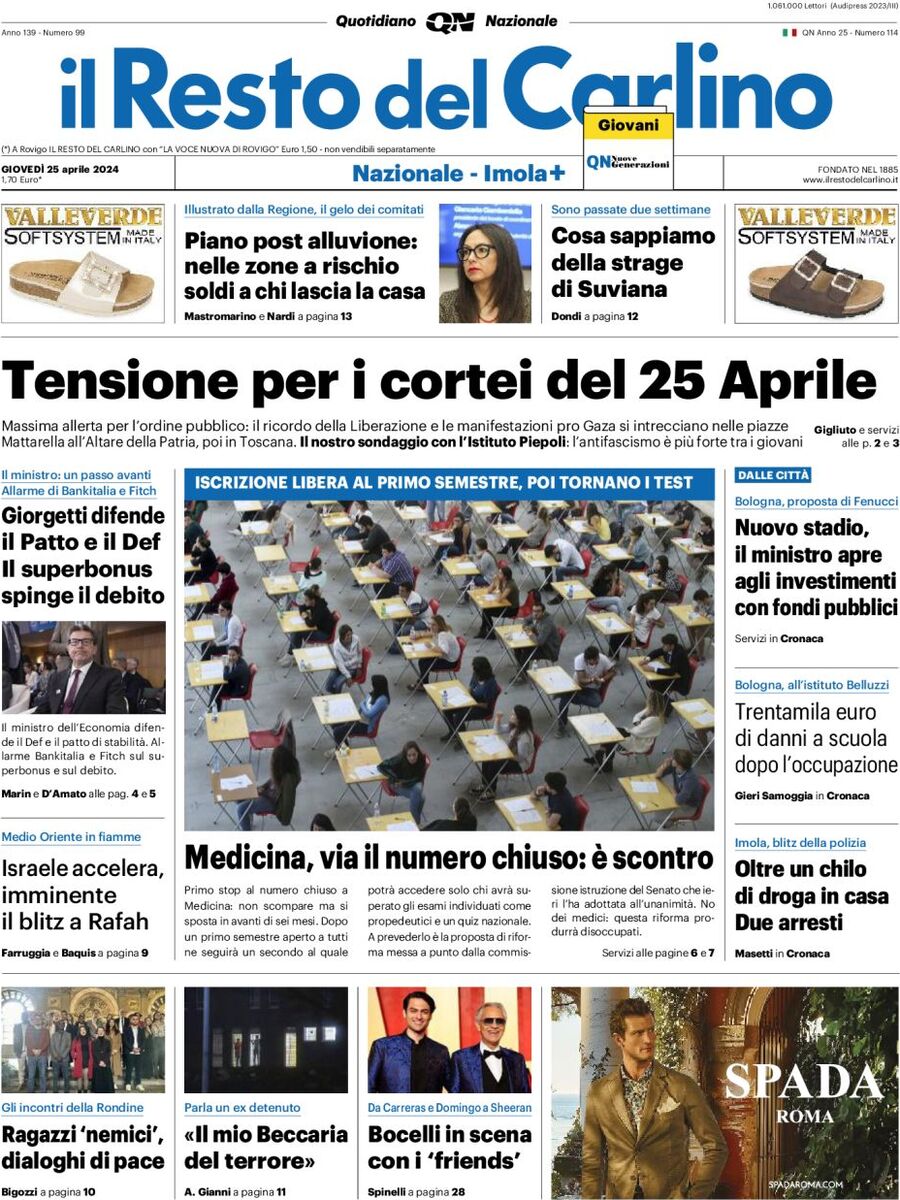 Il Resto del Carlino - Front Page - 04/25/2024