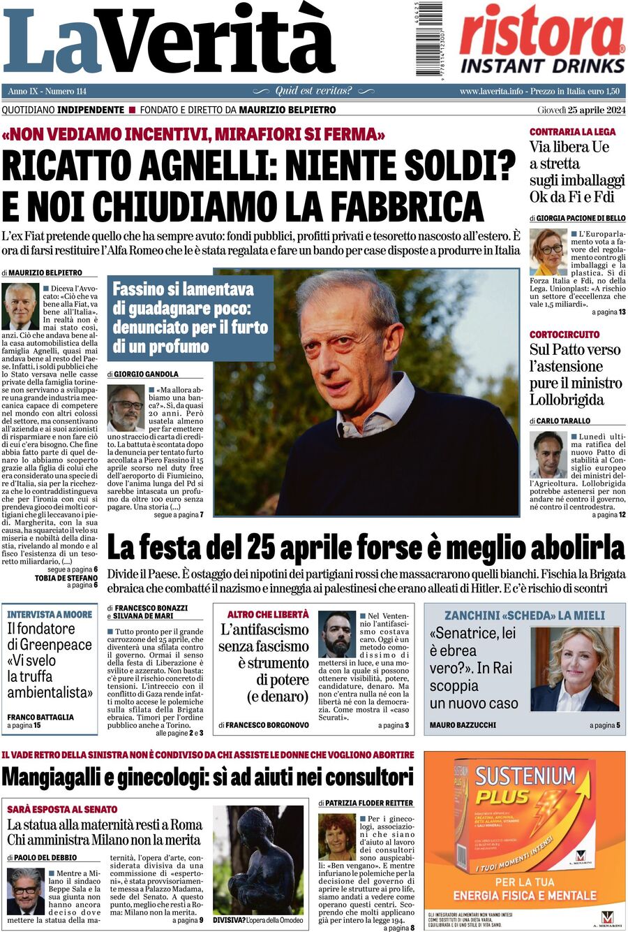 La Verità - Front Page - 04/25/2024