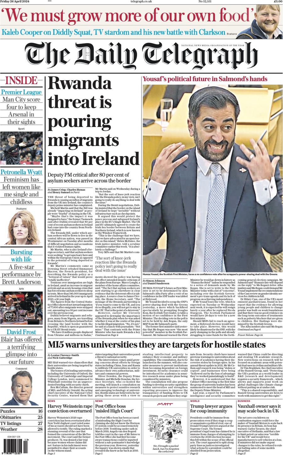 The Daily Telegraph - Front Page - 04/26/2024