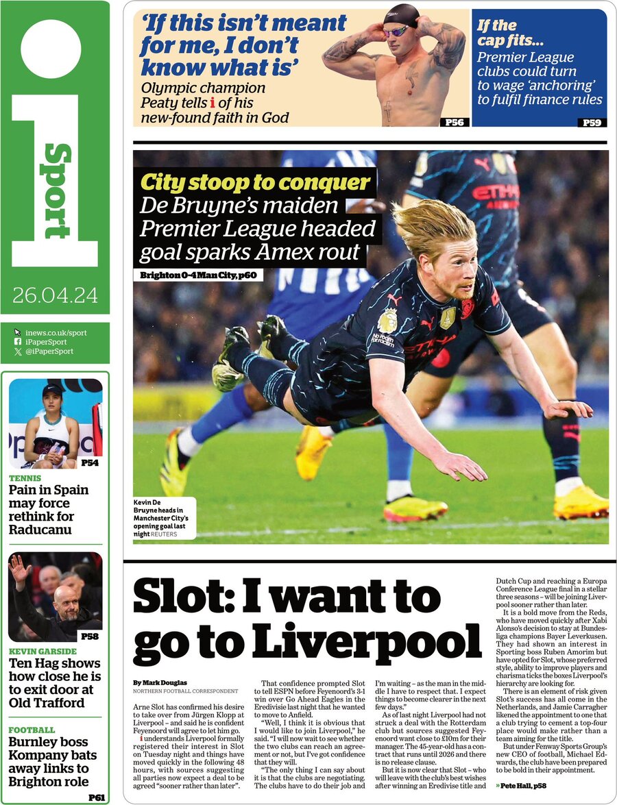 The i Paper SPORT - Front Page - 04/26/2024