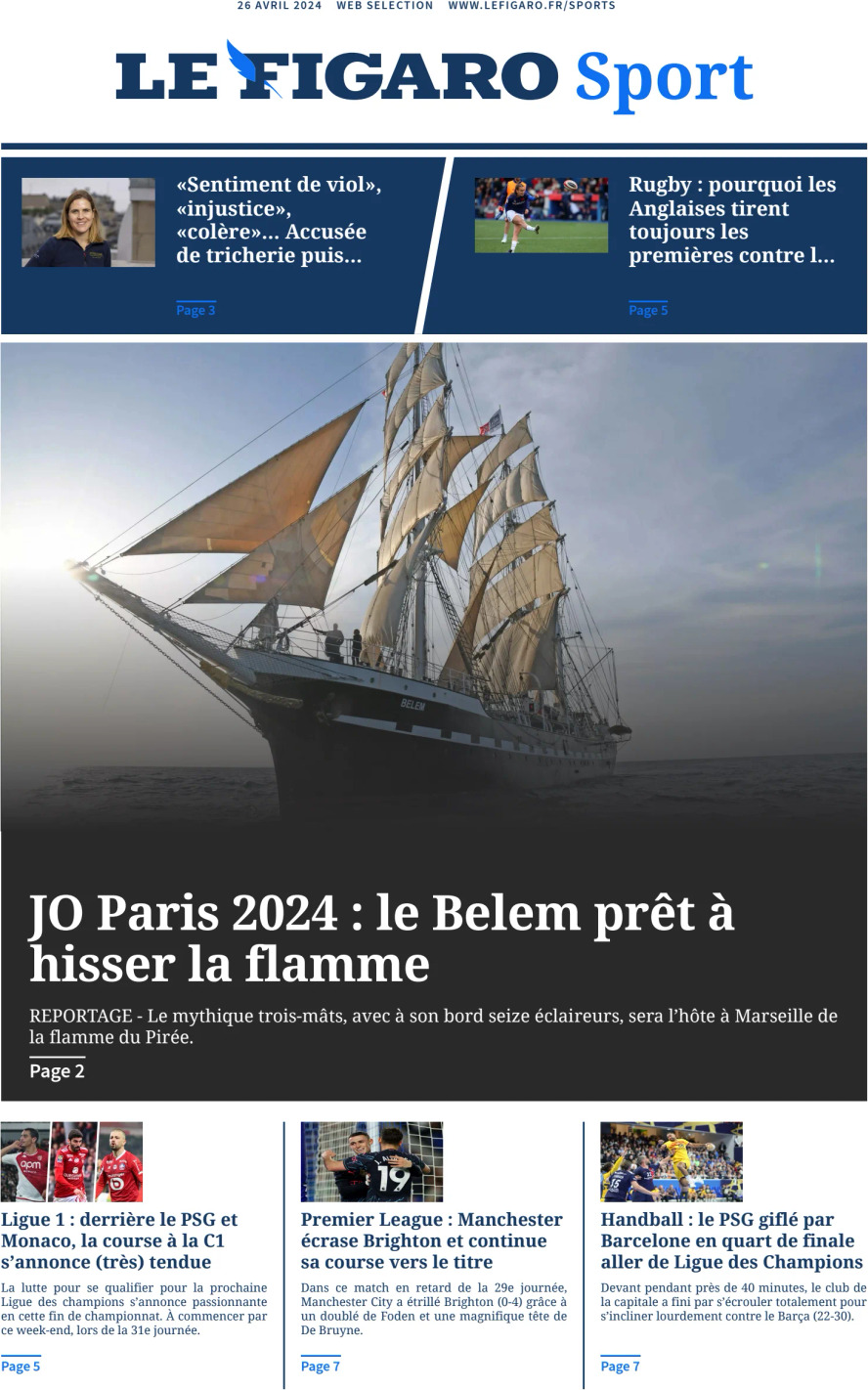 Le Figaro SPORT - Front Page - 04/26/2024