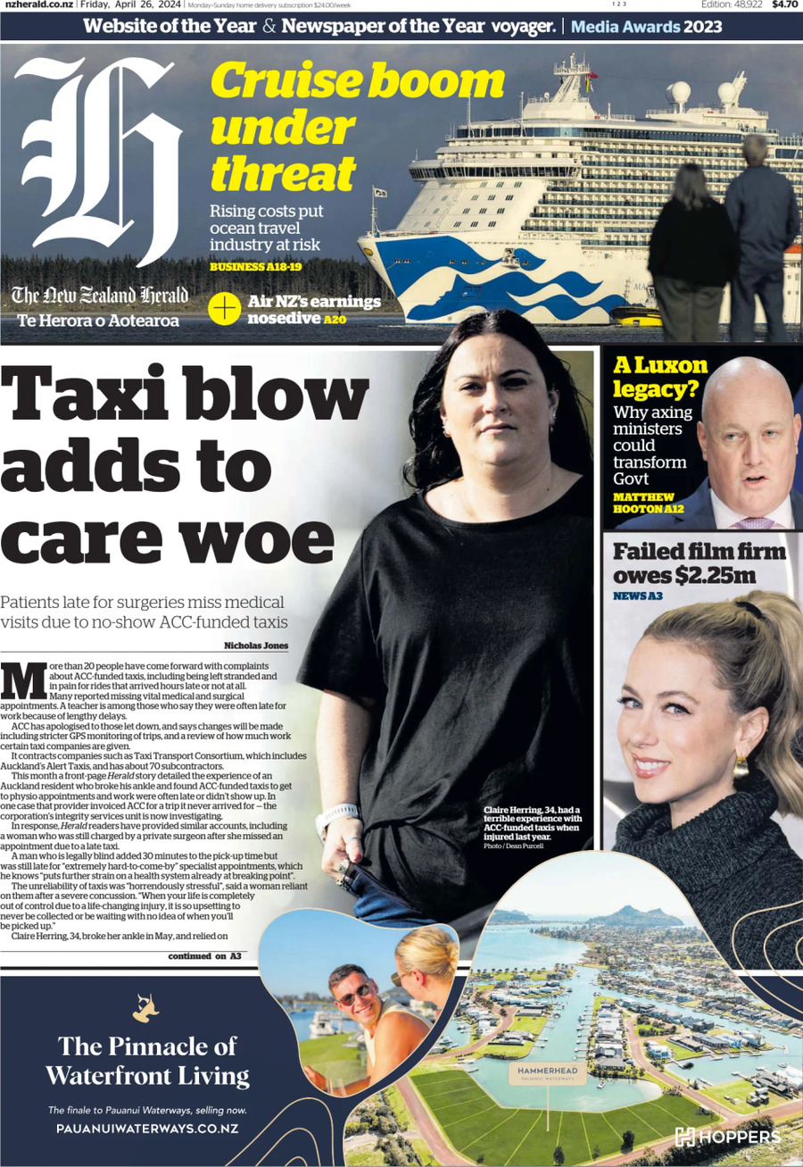 The New Zealand Herald - Front Page - 04/26/2024