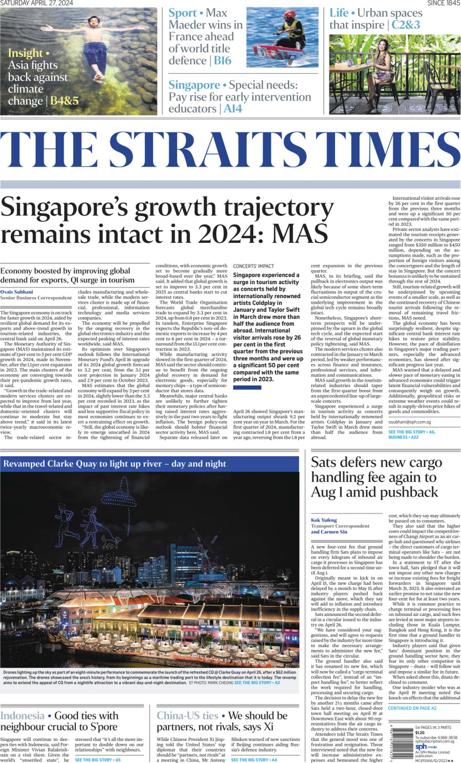 The Straits Times - Front Page - 04/27/2024