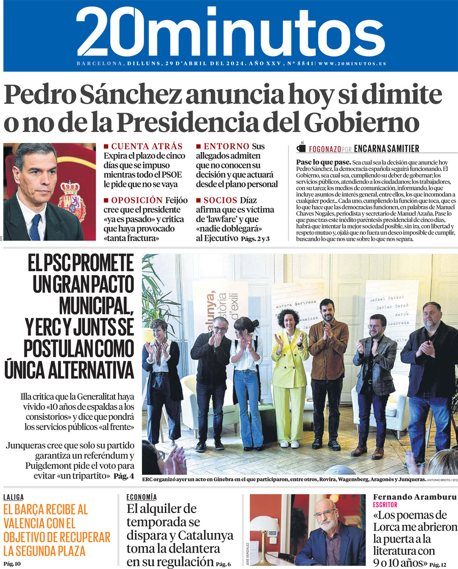 20 minutos (Barcelona) - Front Page - 04/29/2024
