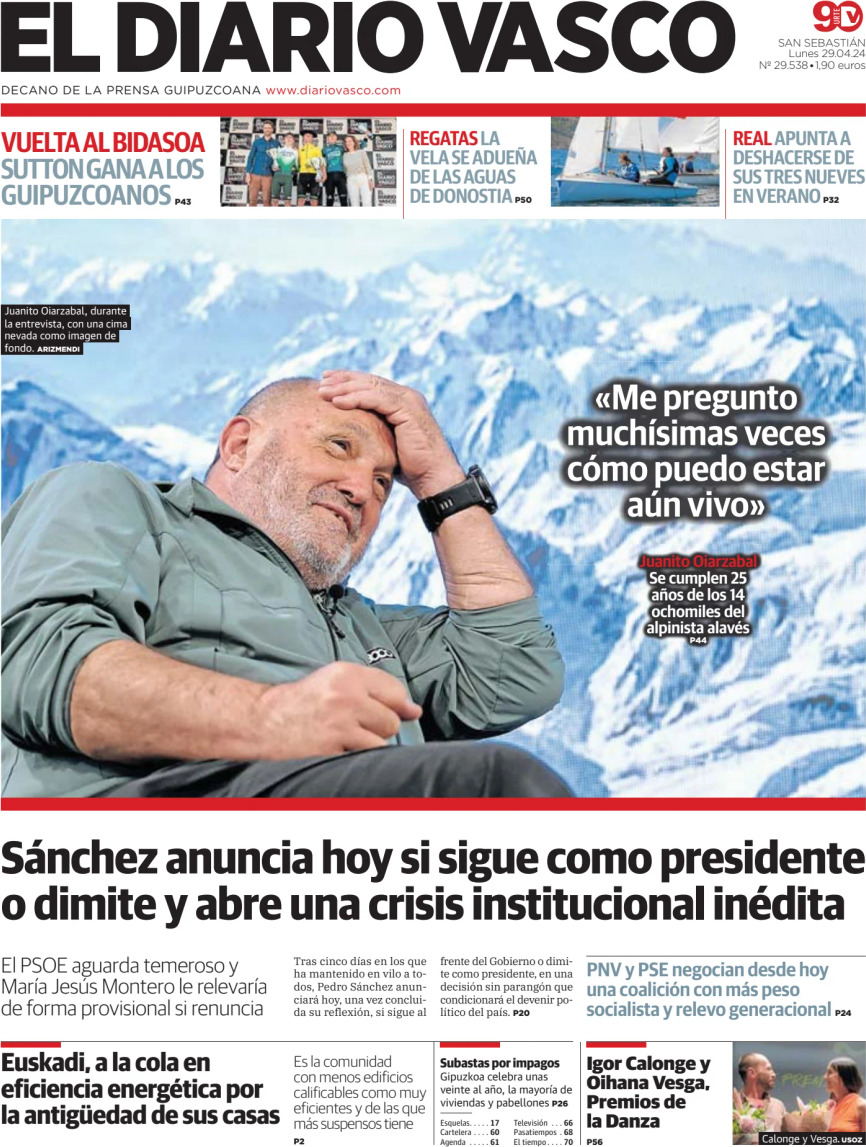 El Diario Vasco - Front Page - 04/29/2024
