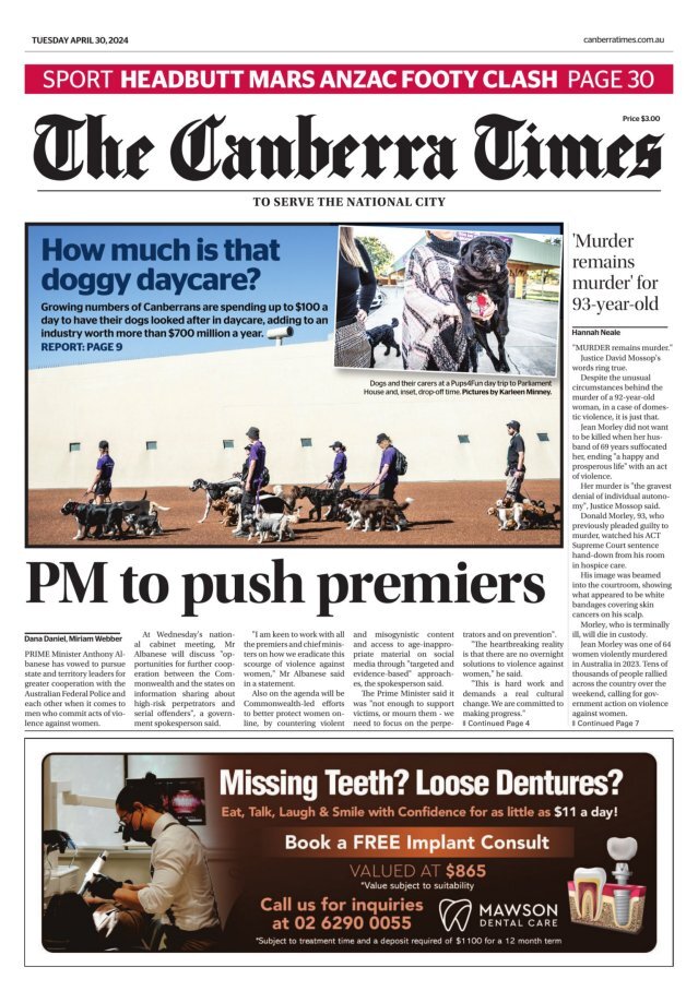 The Canberra Times - Front Page - 04/30/2024