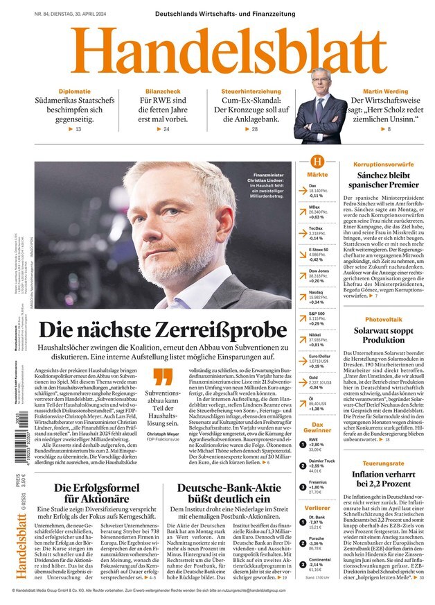 Handelsblatt - Front Page - 04/30/2024