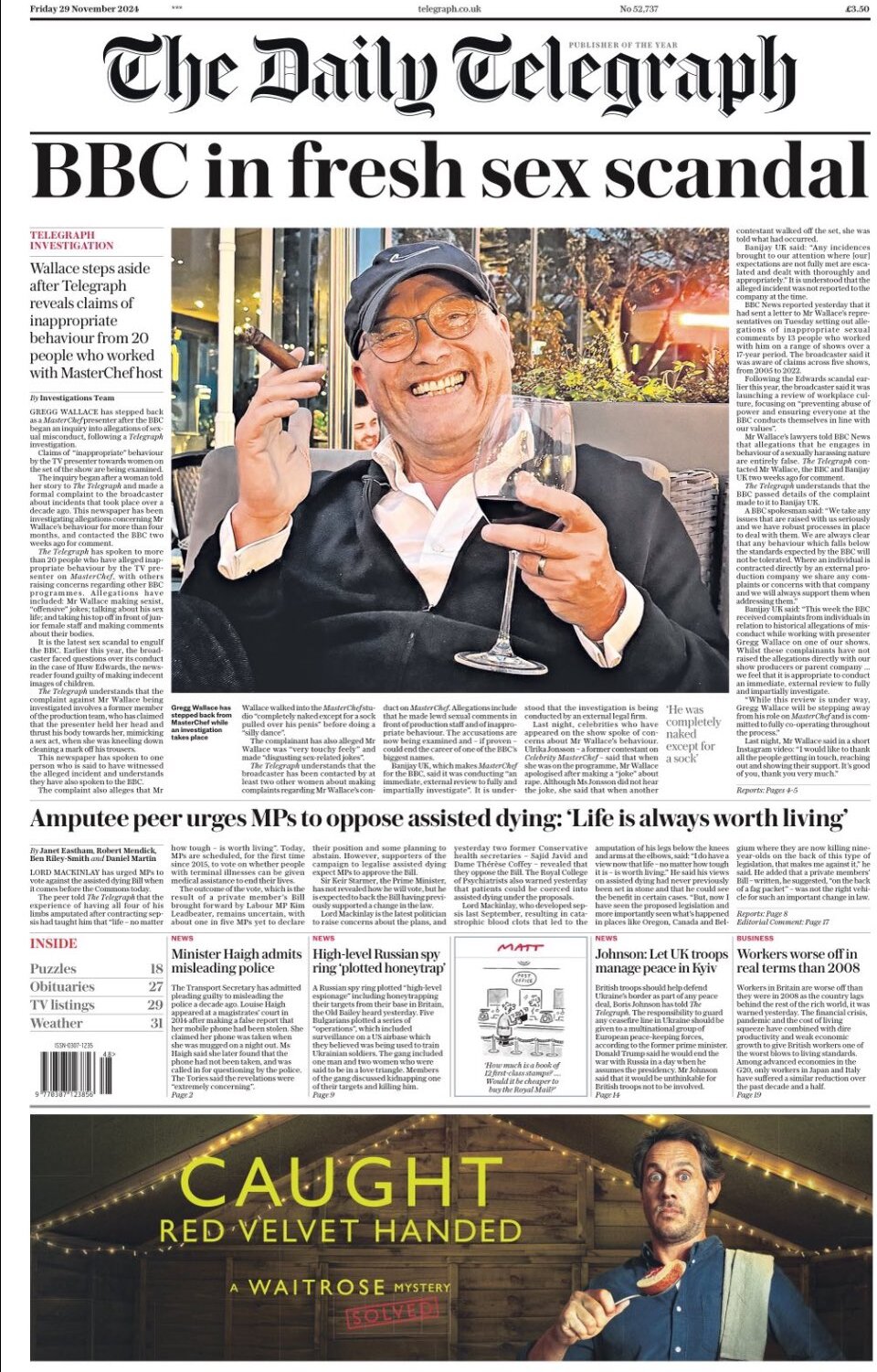 The Daily Telegraph - Front Page - 11/29/2024