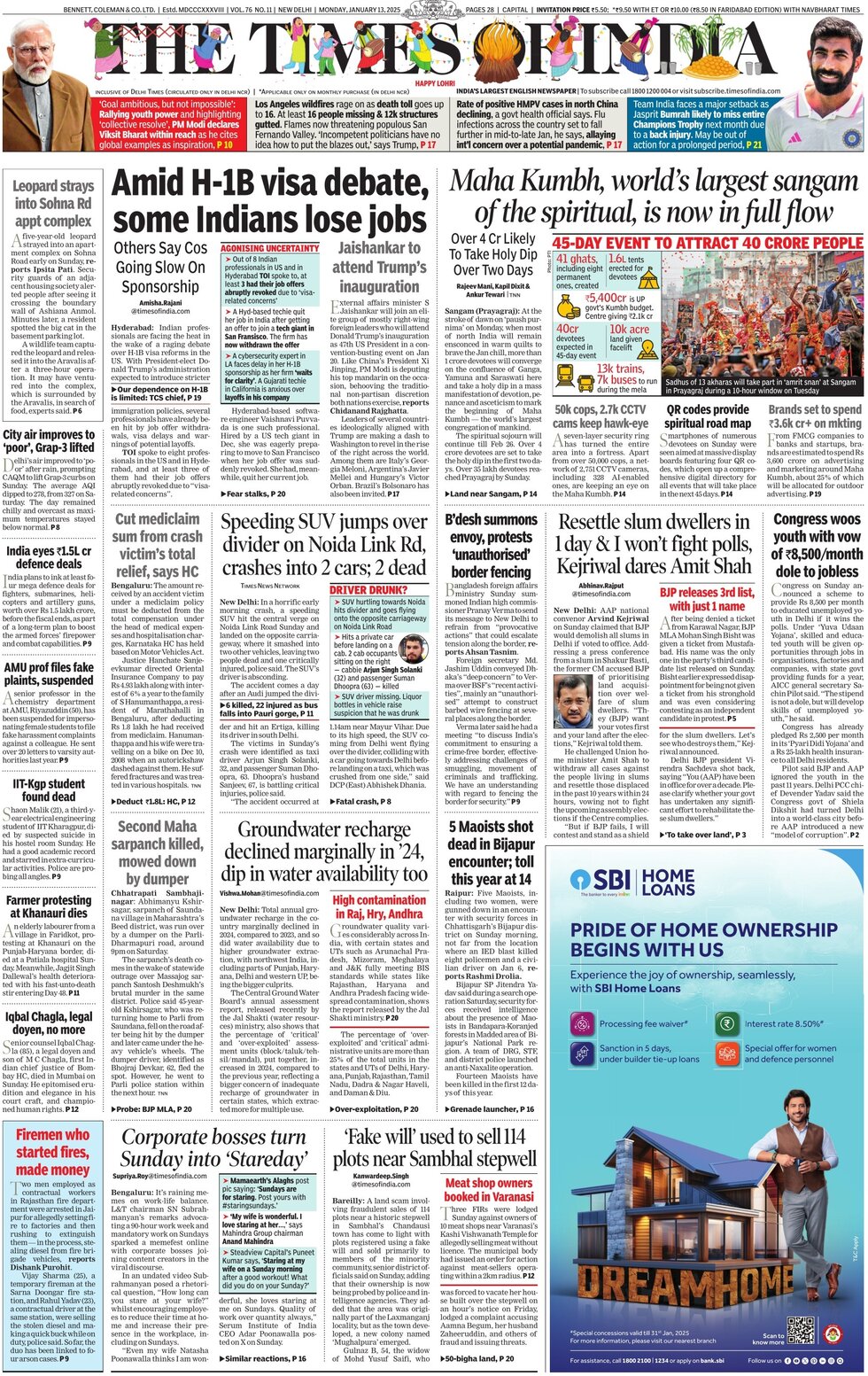 The Times Of India Today s Cover Paper Front Pages