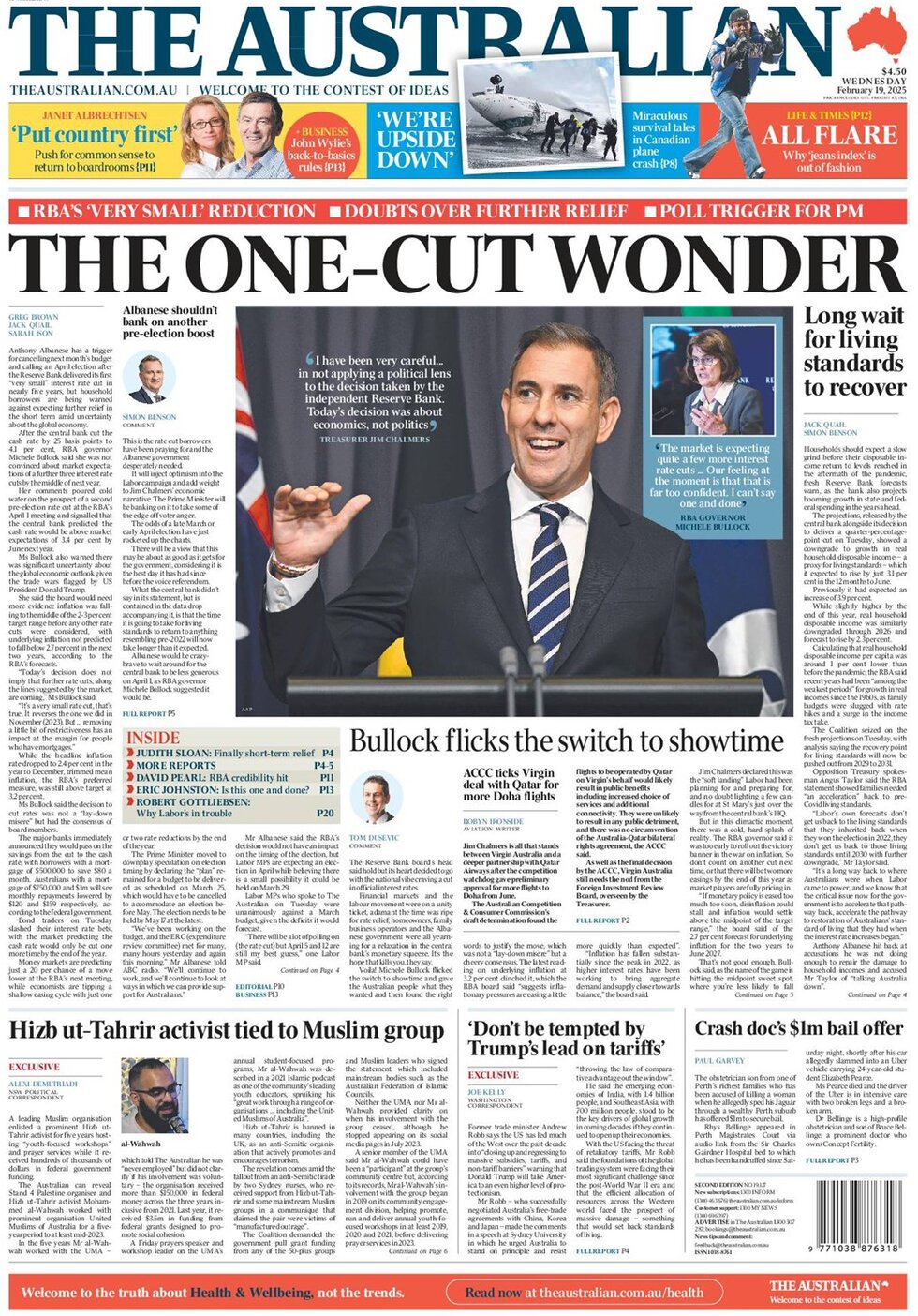 The Australian - Today's Front Page, 19/02/2025
