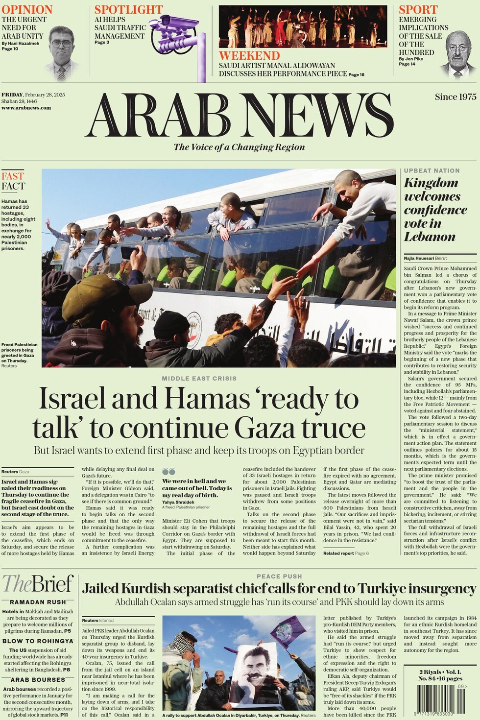 Arab news today s front page 28 02 2025