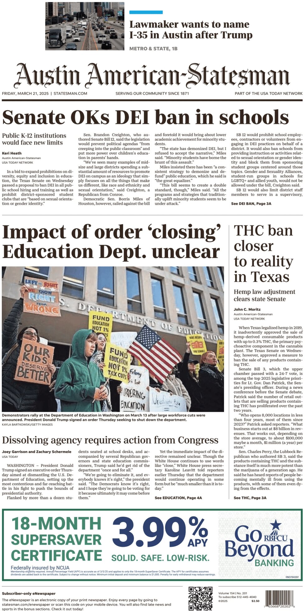 Austin American-Statesman - Cover - 03/21/2025