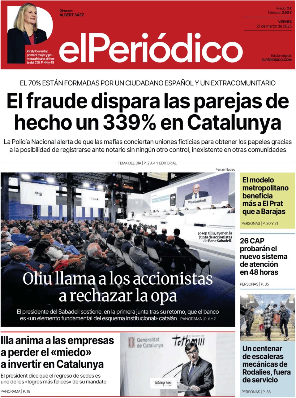 El Periódico de Catalunya - Front Page - 03/21/2025