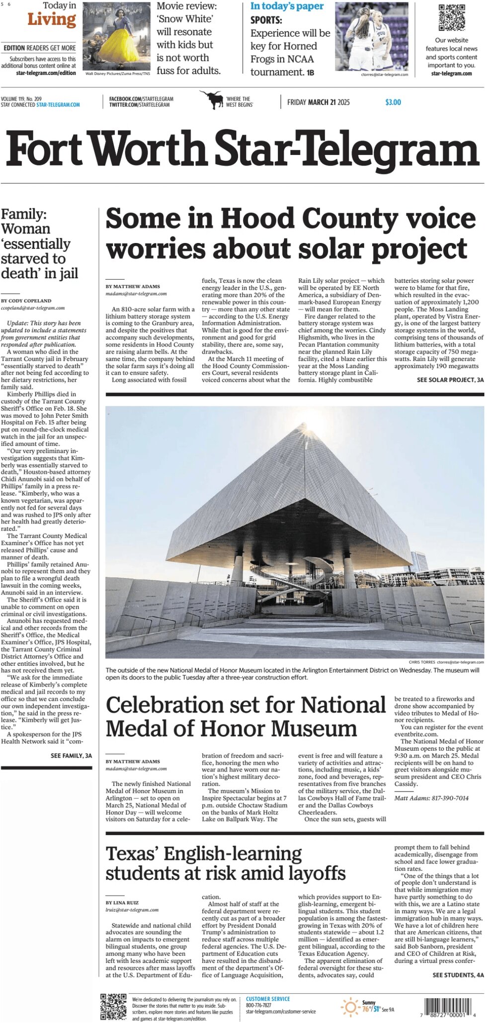 Fort Worth Star-Telegram - Cover - 03/21/2025