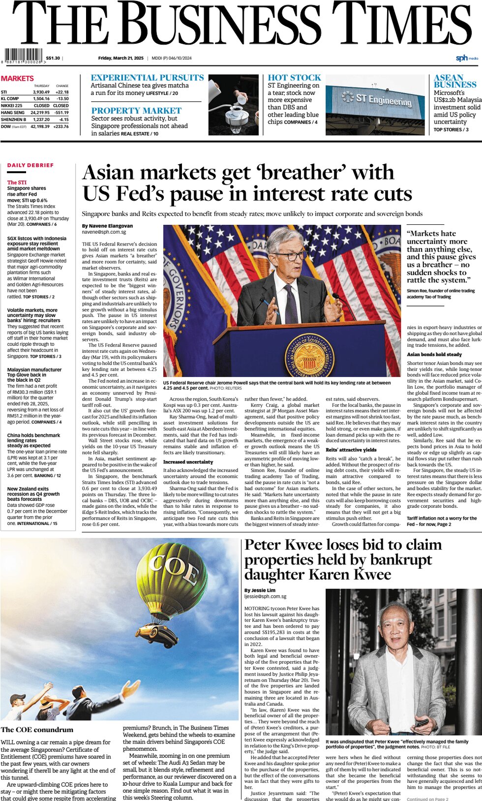 The Business Times (Singapore) - Front Page - 03/21/2025