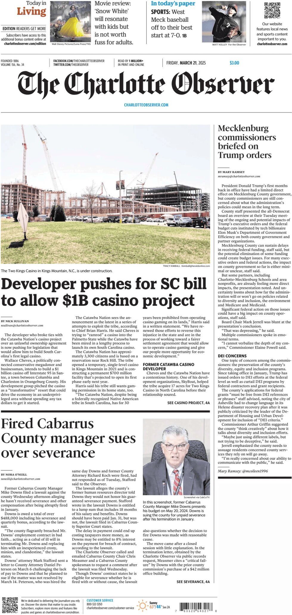 The Charlotte Observer - Cover - 03/21/2025