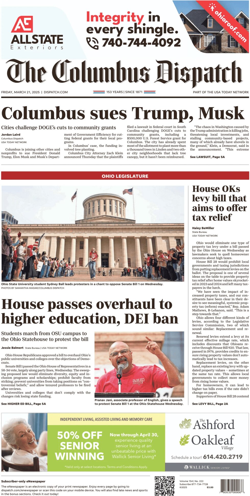 The Columbus Dispatch - Cover - 03/21/2025
