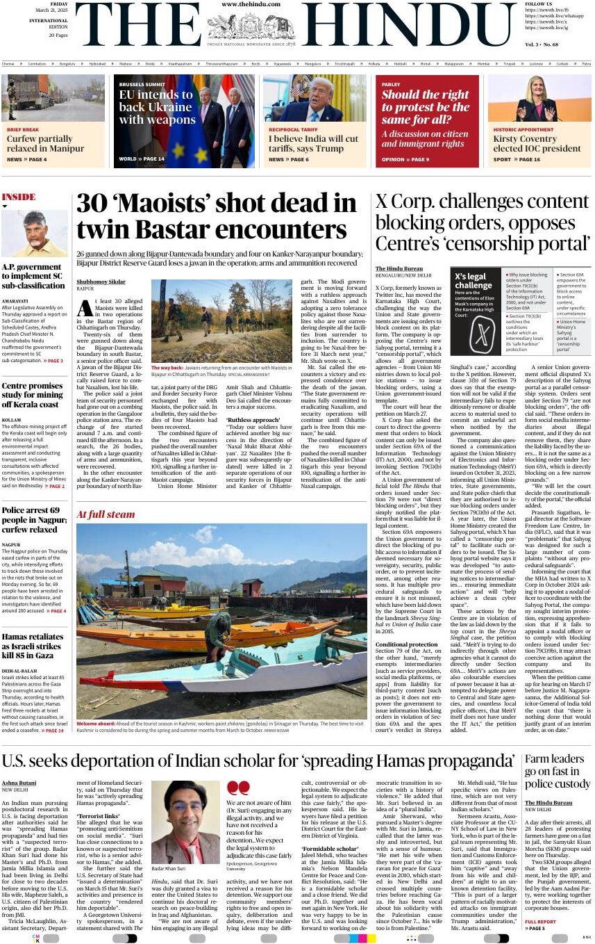 The Hindu - Front Page - 03/21/2025