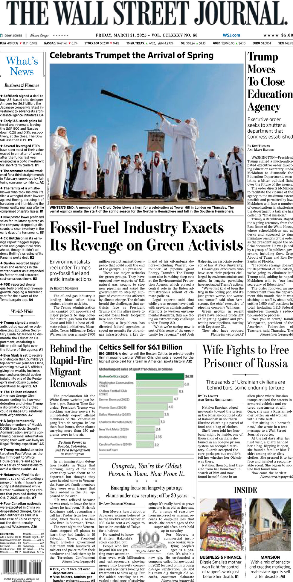 The Wall Street Journal - Cover - 03/21/2025