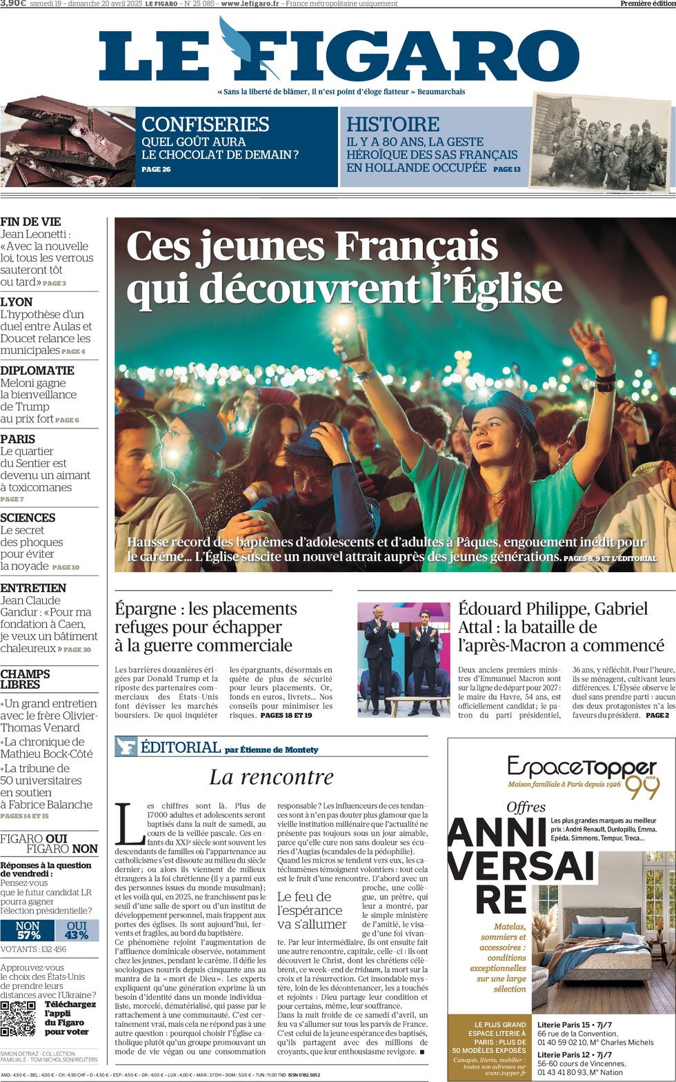 Le Frons Le Figaro - Today's Front Page, 20/04/2025