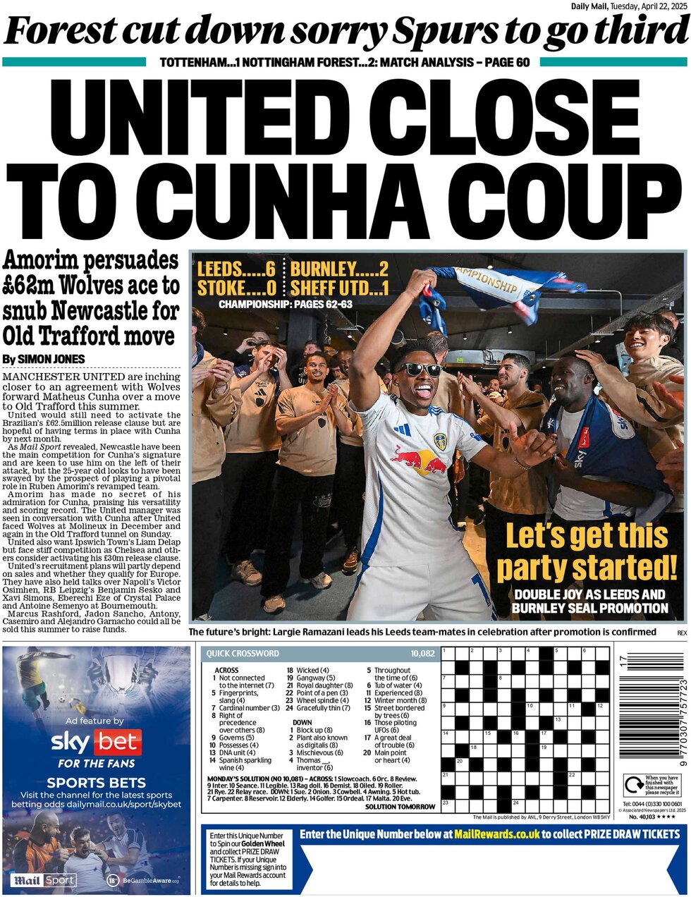 Daily Mail SPORT - Front Page - 04/22/2025