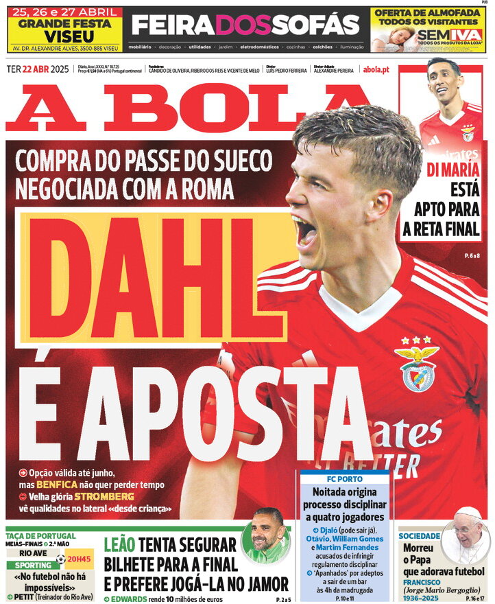 A Bola - Front Page - 04/22/2025