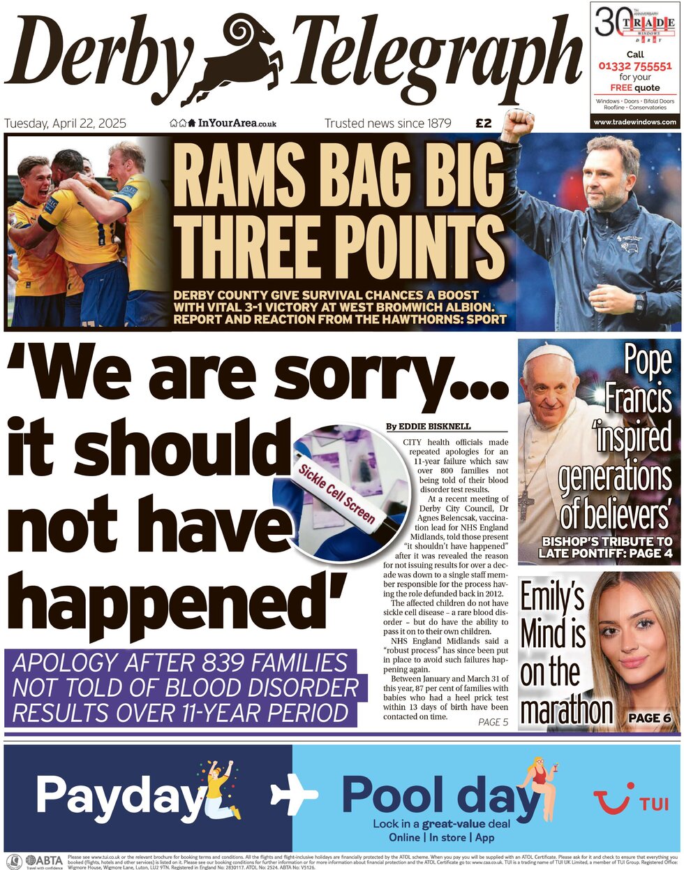 Derby Telegraph - Front Page - 04/22/2025