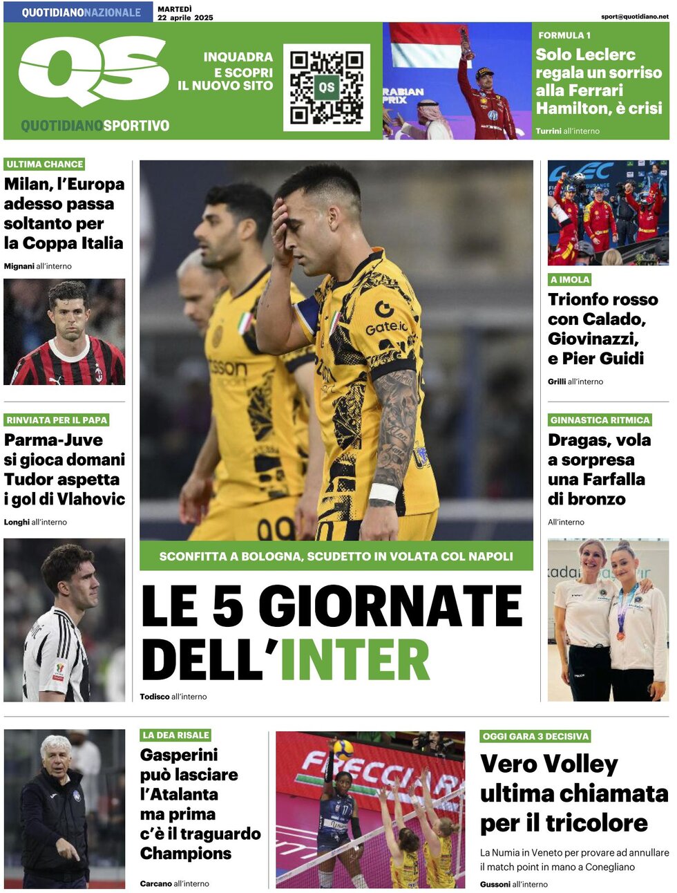 QS Quotidiano Sportivo - Front Page - 04/22/2025