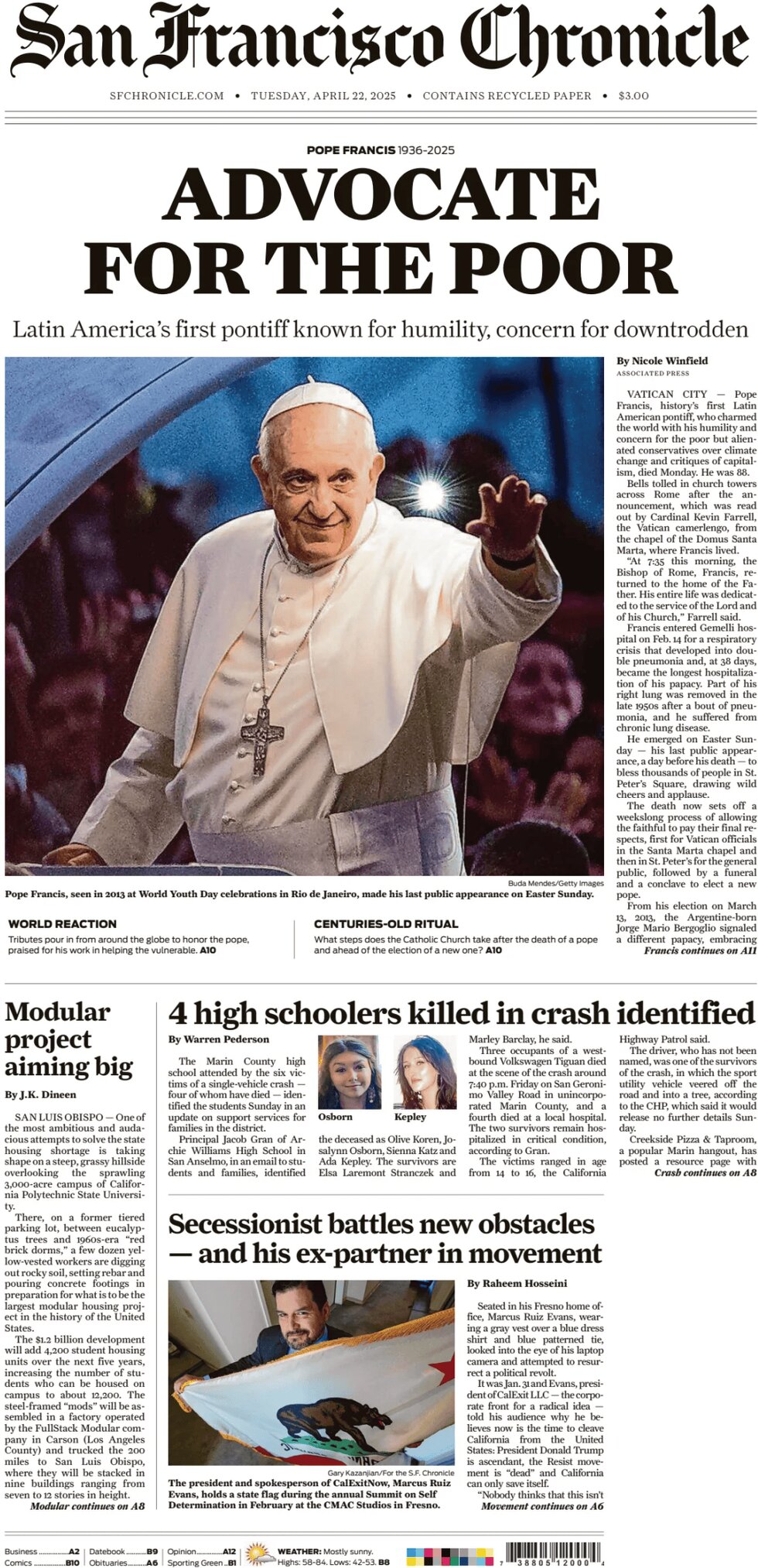 San Francisco Chronicle - Cover - 04/22/2025