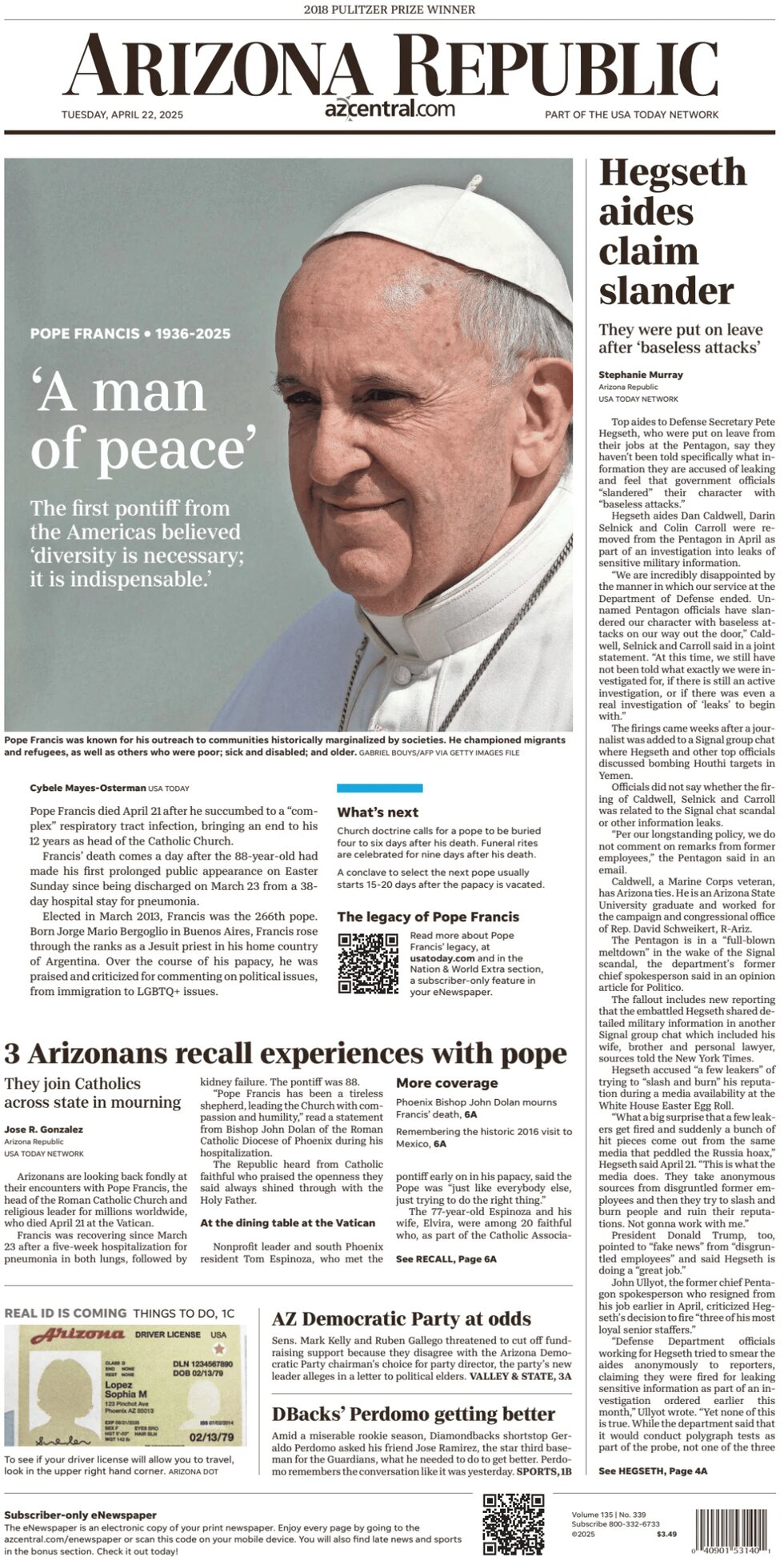 The Arizona Republic - Cover - 04/22/2025
